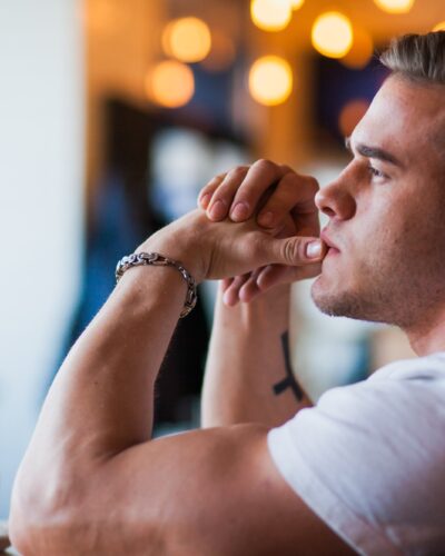 Thinking man in cafe